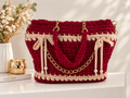 Sac bordeaux et beige au crochet – 35 × 27 cm