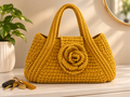 Sac moutarde au crochet avec fleur – 43 × 23 cm